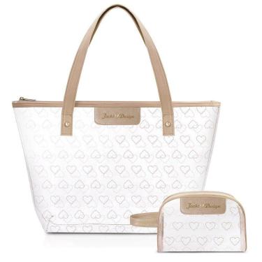 Imagem de Kit Bolsa Shopper E Necessaire Transparente Love Dourado