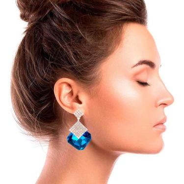 Imagem de Brinco Festa Feminino Delicado Strass Pedra  Zircônia Azul - anjo da m