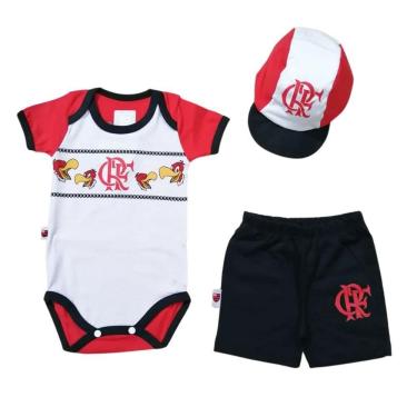 Imagem de Conjunto Bebê Flamengo Body Shorts e Boné Oficial