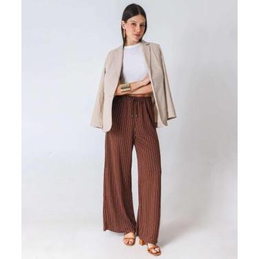 Imagem de Calça Pantalona Feminina Listrada Marisa Marrom-18021, Marrom, G