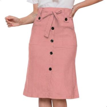 Imagem de Saia Midi Com Botões e Bolso Bengaline Moda Evangélica Tamanho:GCor:Ro