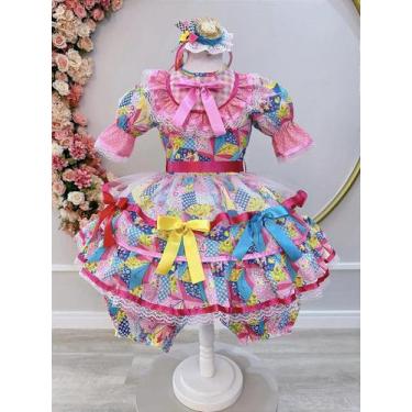 Imagem de Fantasia Infantil Junina Rosa Chiclete com Estampa de Florzinhas - no-