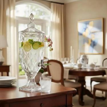 Imagem de Suqueira De Vidro 5l Diamante C/torneira Jarra De Suco/vidro Cristal -