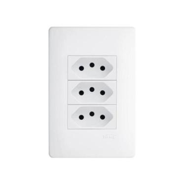 Imagem de Tomada Tripla Fame Habitat 2p+t 20a Com Placa 4x2 Branco - FAME BRASIL