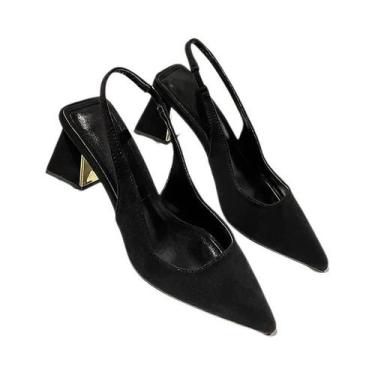 Imagem de Sandálias Femininas De Salto Grosso Pontudo Primavera Verão, Simples, 