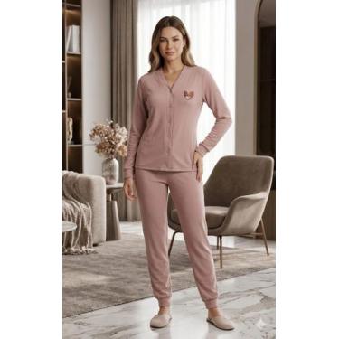 Imagem de Pijama Maternidade Flanelado Moletinho Amamentação Botão Abre De Verda