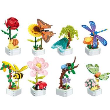 Imagem de Jogo Bloco de Montar Flores E Insetos Bonsai Decorativo Escritório Sal