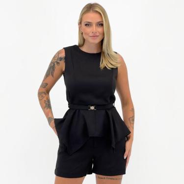 Imagem de Conjunto Analiss Shine Alfaiataria Blusa Regata com Shorts e Cinto Feminino-Feminino