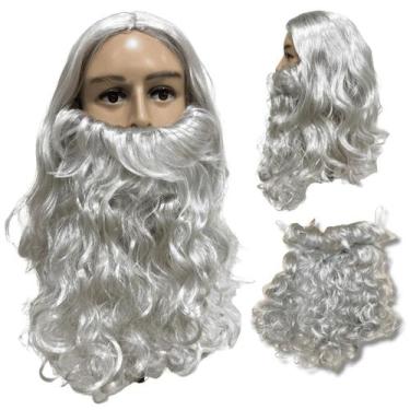 Imagem de Peruca papai noel cinza com barba longa lorde mago idoso - LIONSWIG