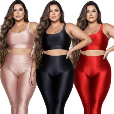 Imagem de KIT 3 Top Fitness Plus Size New Zig 3D Vekyo Com Bojo Removível Alta Compressão Academi...