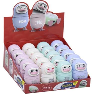Imagem de Apontador com Deposito Decor. Pinguim C/BORRACHA 4 Cores DP.C/20 - Mol