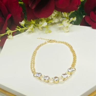 Imagem de Pulseira feminina banhada a ouro 18 com zirconia 5mm e elo português s