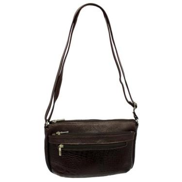 Imagem de Bolsa Feminina Couro Transversal 4 ziper BLS094 - Doras Bolsas, Cafe c