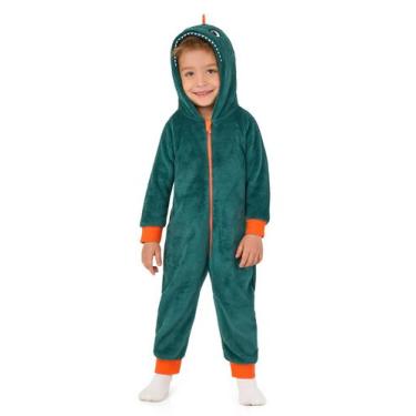 Imagem de Pijama Macacão Longo Pelúcia Jacaré Infantil Verde Quentinho - Malwee 