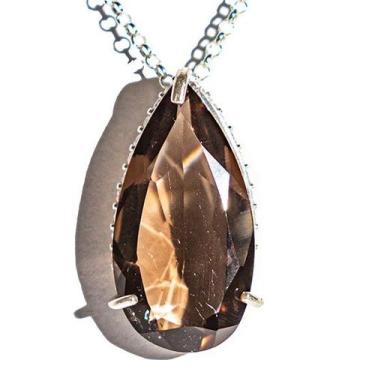 Imagem de Colar Gota Facetado Fumê Murion Garra Zircônia Prata 950
