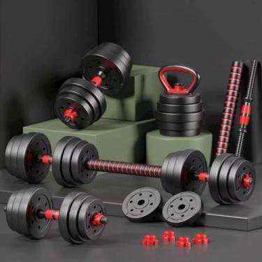 Imagem de Peso Musculação Kit 6 Em 1 Até 20kg Halter Dumbel Ajustável Cor Preto 