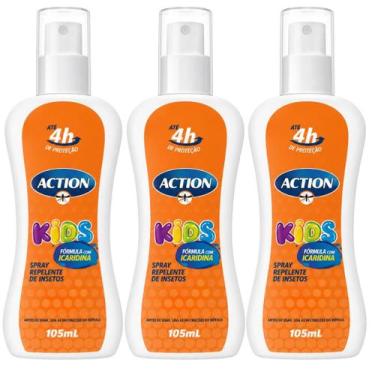 Imagem de Repelente Spray Kids de Insetos com Icaridina 105ml Action, kit3undade