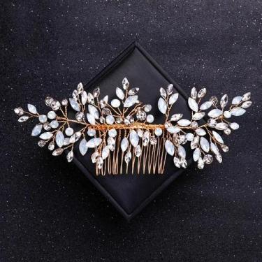 Imagem de Tiara De Cristal Dourado Com Pérolas Para Mulheres, Acessórios De Cabe