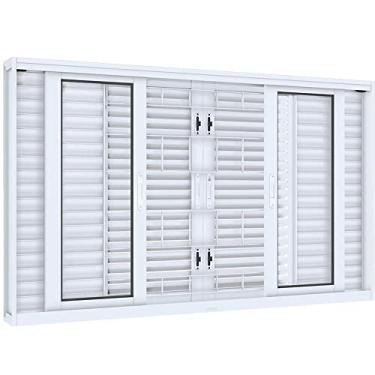 Imagem de Janela Veneziana de Correr Central Flex 4 Folhas Móveis e 2 Fixas com Grade Quadrada Lucasa Facilità 100cmx150cm Branco