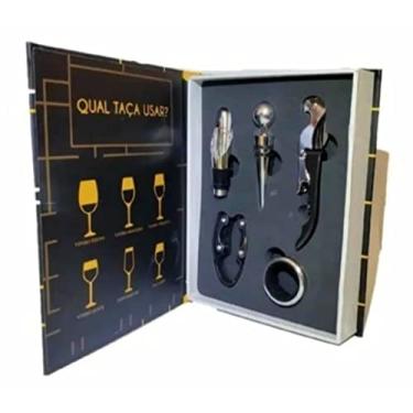 Imagem de Kit Vinho Livro Preto Acessórios 5 Peças + Kit Com 2 Pecas