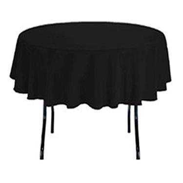 Imagem de TEKTRUM Toalha de mesa redonda de poliéster de 178 cm - tecido espesso/resistente/durável - cor preta