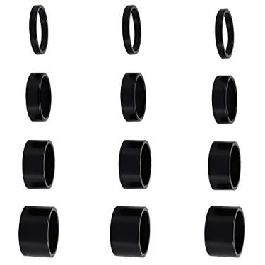 Imagem de 12 peças de espaçador de fones de ouvido para bicicleta, espaçadores de haste de guidão de bicicleta, conjunto de espaçadores de haste de liga de alumínio sem fio, cabem em haste de 3,5 cm para motocicletas MTB BMX Mountain Road, ciclismo, 2 mm, 3 mm, 5 mm, 10 mm (preto)
