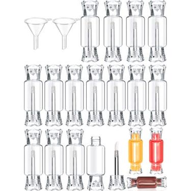 Imagem de 20 tubos transparentes para brilho labial em forma de doces, mini tubo de protetor labial vazio e 2 peças de funil para cosméticos, mulheres e meninas