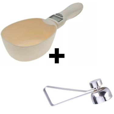 Imagem de Colher Digital Medidor Dosador Balança Ração Pet Ou Cozinha + Abridor Cortador De Ovo Cru Cozido Aço Inoxidável