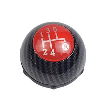 Imagem de 5 Speed Gear Shift Knob Sitck Head Leather Gloss Black Cap Substituição, para Fiat 500 500C 2007 - 2018 (Capa vermelha de fibra de carbono, R marcado abaixo)
