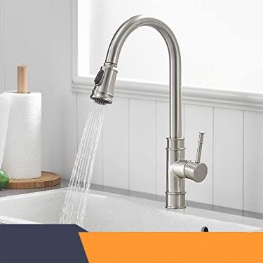 Imagem de Torneiras de cozinha de ouro prata alça única torneira de cozinha de furo único alça giratória grau torneira misturadora de água torneira misturadora, 866095, escovado, china
