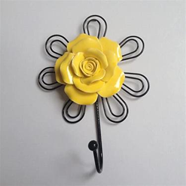 Imagem de BLYWO Gancho de metal em forma de flor montado na parede Suporte de colírio para casa cozinha banheiro porta traseira pendurado ferro cabide decorativo (cor: amarelo A)