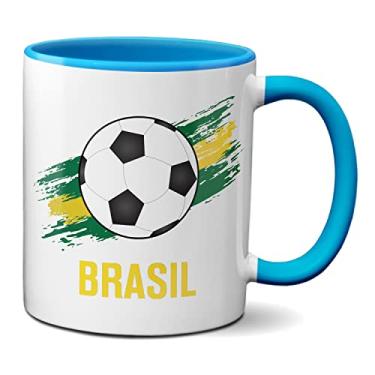 Imagem de Caneca Bola Futebol e Bandeira Brasil Presente Criativo (Azul)