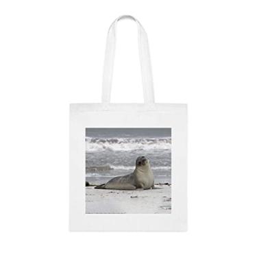 Imagem de Sacola Mirounga Leonina com selo de elefante do sul da Mirounga Leonina, presente divertido, bolsa de ombro, bolsas reutilizáveis, ideia de e, Branco