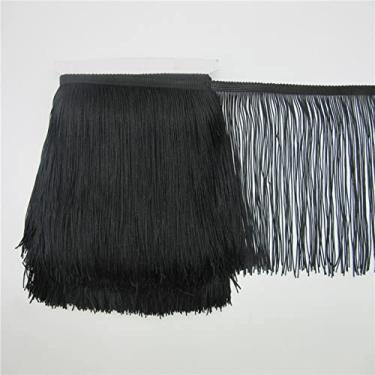 Imagem de 1 jarda 20 cm longa borla de poliéster franja guarnição de renda fita costurar vestido latino acessórios cortina de vestuário, preto, 1 jarda