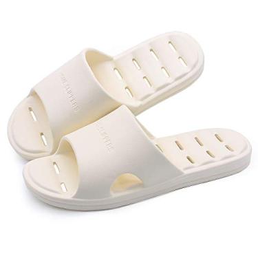 Imagem de Chinelo de chuveiro, chinelos antiderrapantes de secagem rápida, sandálias de casa de banho e piscina, chinelo interno para academia, sola macia, Branco, 6-7 Women/5-6 Men