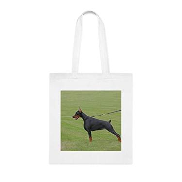 Imagem de Sacola engraçada Doberman Pinscher, presente para cachorro Doberman Pinscher, aniversário de cachorro Doberman Pinscher sacola reutilizável para cães Doberman Pinscher, Branco