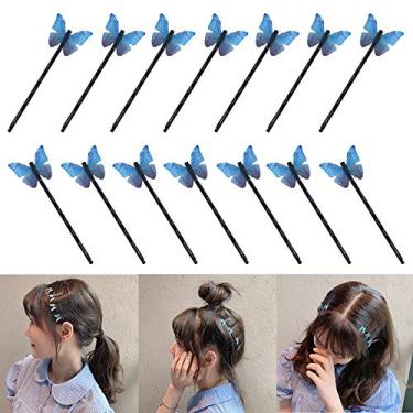 Imagem de DIYstore 24 peças de grampos de cabelo borboleta azul mini grampos de franja clipes de cabelo antiderrapantes clipe de grampo de grampo acessórios de cabelo para meninas e mulheres