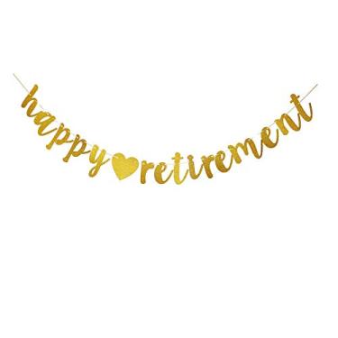 Imagem de Bandeira dourada Happy Retirement para decorações de bandeja de festa de aposentadoria