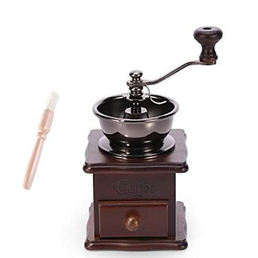 Imagem de Eitonbu Wooden Manual Coffee Grinder Vintage Style Hand Coffee Mill Burr Coffee Grinder with Ceramic Hand Crank,Wooden Manual Coffee Grinder Cleaning Brush, Brown, 19 x 8.5 x 16 cm