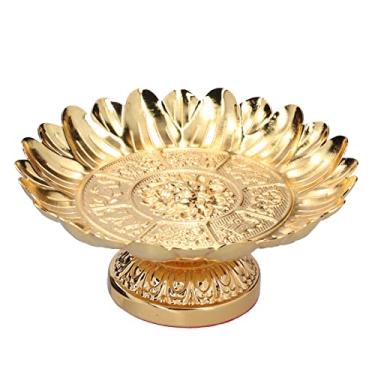 Imagem de Bandeja de frutas estilo retrô plana brilhante liga durável placa decorativa para templos sacrifícios decoração de casa bandeja de frutas para balcão de cozinha