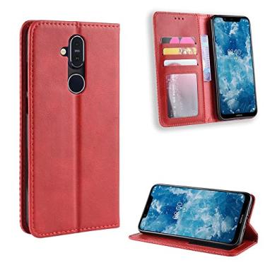 Imagem de Capa flip para Nokia 8.1/X7 capa carteira couro PU e capa de telefone móvel TPU design fino proteção total à prova de choque capa traseira do telefone (cor: vermelho)