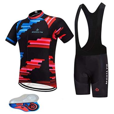 Imagem de MOXILYN Conjunto de camisa masculina de ciclismo de secagem rápida + shorts com kit de roupas de equitação MTB acolchoado com gel 9D