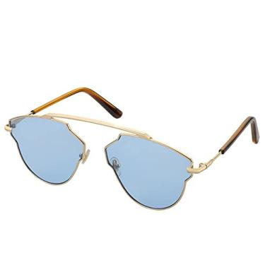 Imagem de Óculos de sol Cat Eye feminino vintage irregular Cateye Sun Glasses para mulher com Lunette De Soleil Femme, azul, com uma caixa
