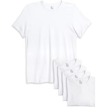 Imagem de Reebok Camiseta masculina de gola redonda (pacote com 5), Branco, Large