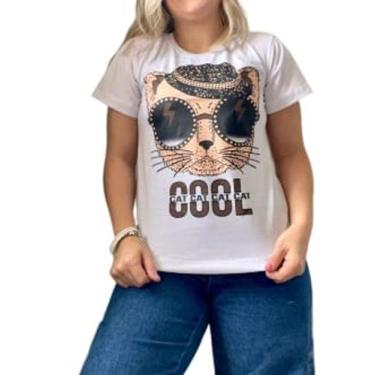 Imagem de Blusa Blusinha T-Shirt Camiseta Gato Moda Casual Feminina Estilo - Fil