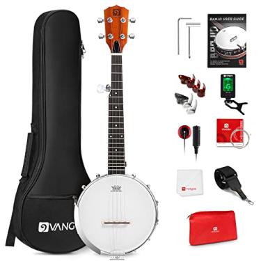Imagem de Vangoa Banjo de 5 cordas de 66 cm, kit mini banjo de viagem para iniciantes com cabeça remo, costas abertas e costas sólidas fechadas com kit para iniciantes, bolsa de transporte confortável