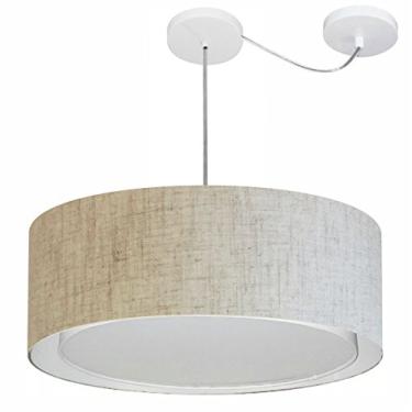 Imagem de Lustre Pendente Cilíndrico com Desvio de Centro Cúpula Tecido 25/60x50 cm, Vivare Iluminação, Pendente4317 RST, Rustico Bege, Grande