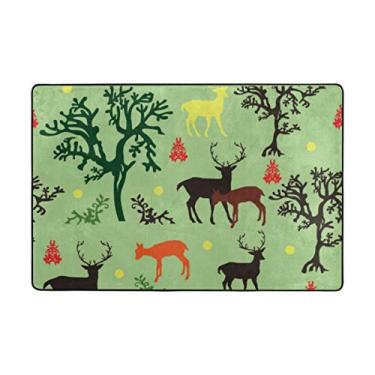 Imagem de Top Carpenter Tapete de área, cervos, árvores em verde, capacho para piso de madeira, entrada, sala de estar, quarto, 91,4 x 61 cm