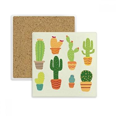 Imagem de Vaso de planta em vaso com estampa de suculentas de cacto quadrado, porta-copos, suporte de subplaca, pedra isolante