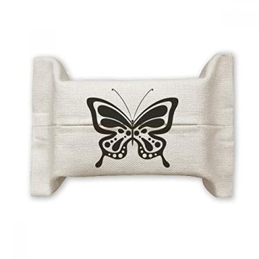 Imagem de Bolsa de linho de algodão para lenços faciais de borboleta preta com desenho simples